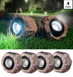 Solar Rock Lights Outdoor 4 Pack, Faux Rock Landscape Spotlight for Yard