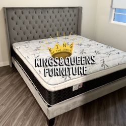 New King Bed Frame With Mattress 