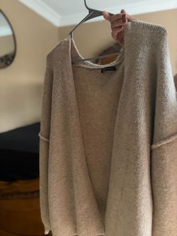 Beige Oversized Knit Cardigan Sweater