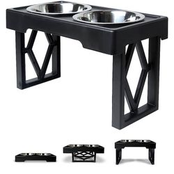Pet Zone Elevated Dog Bowls Designer Diner 3 Height Adjustable Raised Dog Bowl Stand with 2 Stainless Steel Dog Bowls 