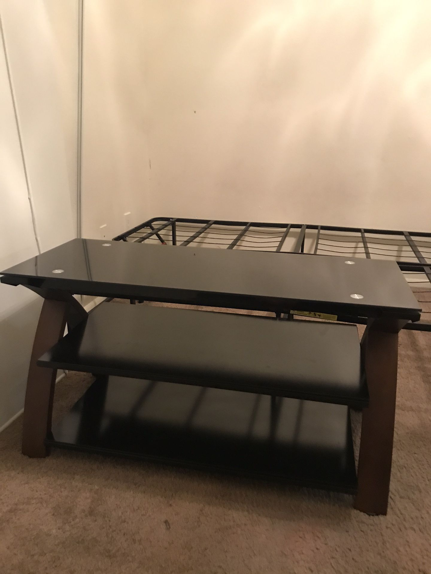 Tempered glass and wood TV Stand