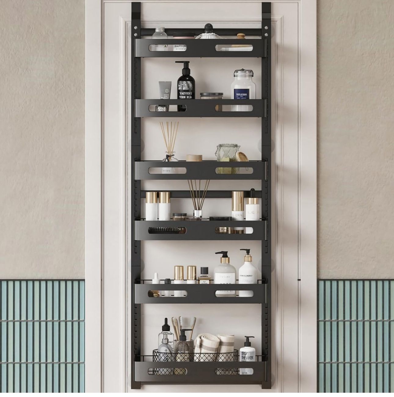 COVAODQ 6-Tier Over the Door Pantry Organizer Pantry Door Organization and Storage Over the Door Organizer Metal Hanging Kitchen Spice Rack Organizer