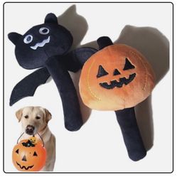 Halloween Dog Toys for Small Dog, 2pcs Pumpkin and Bat Shaped ,Soft Plush Chew