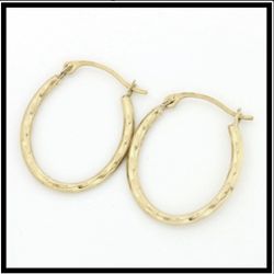 New-10k Solid Gold, Diamond Cut Oval Hoop Earrings