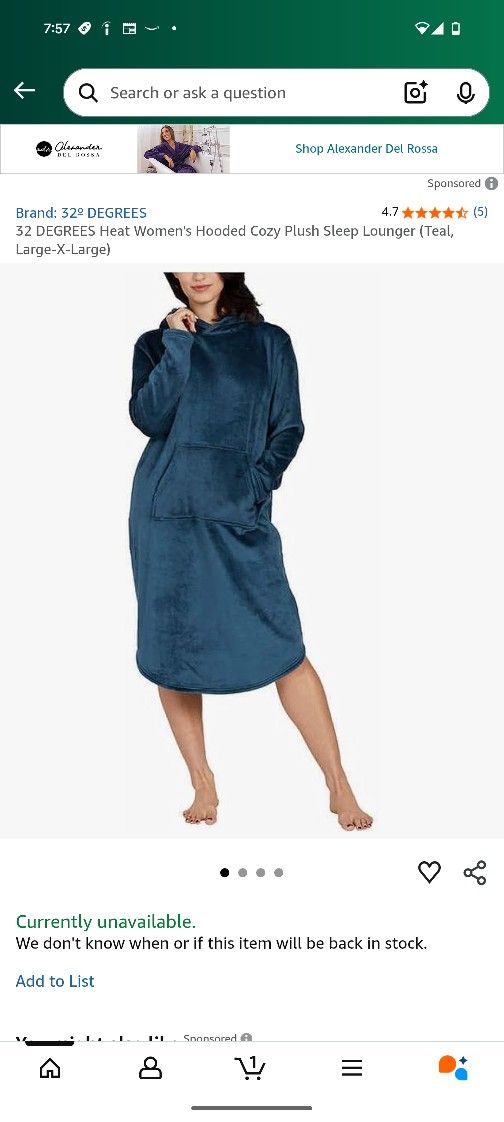 NWT 32 Degrees Cozy Plush Sleep Lounger - S/M, Deep Baltic