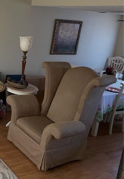 Tan Corduroy Wingback Accent Chair