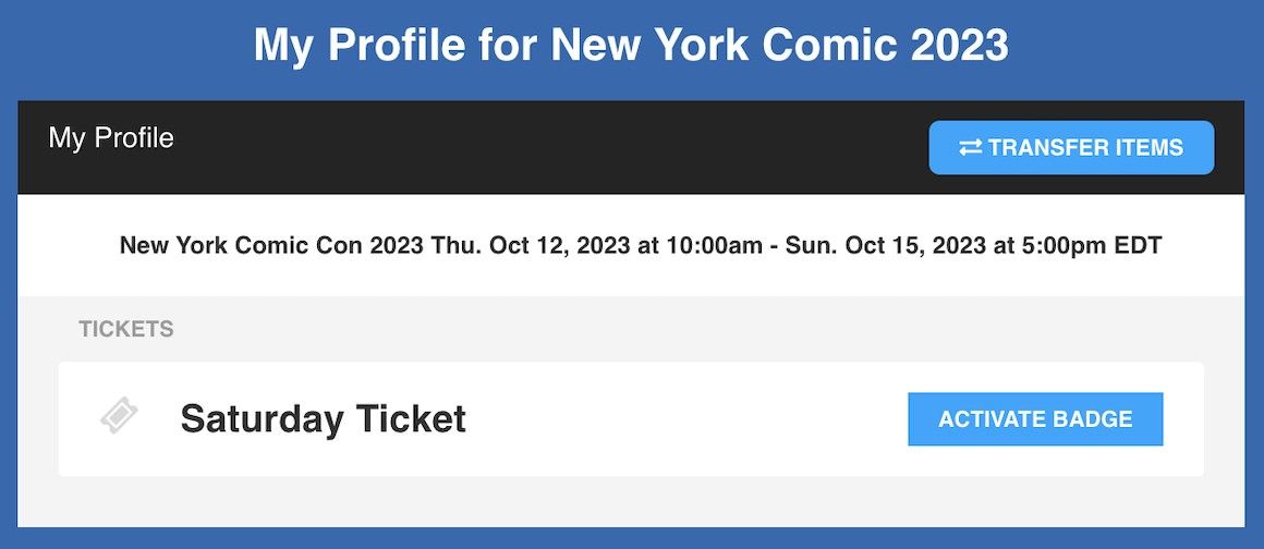 NYCC 2023 Saturday Ticket New York Comic-Con