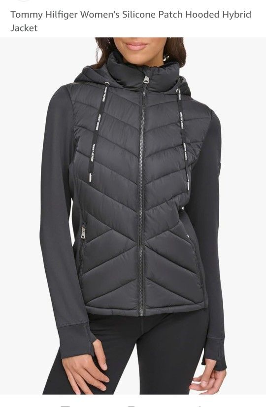 Tommy Hilfiger Women's Silicone Patch Hooded Hybrid Jacket Size M