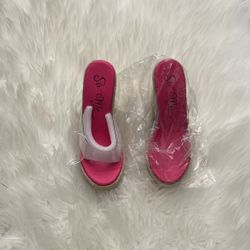 WOMENS SIZE 6 FOREVER21 CLEAR/PINK WEDGES BRAND NEW $8