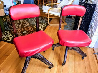 (2) DoMore vintage adjustable wood swivel chairs