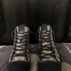 Gucci GG Supreme Canvas and Leather Cap Toe High Top Sneakers | Color: Blue (10).