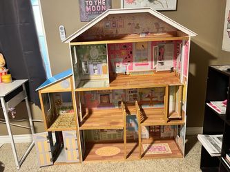 Large Wooden Dollhouse with Rooms