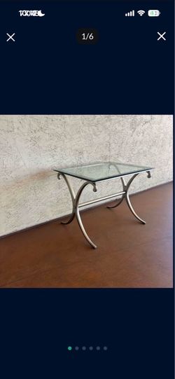 One Heavy Metal Accent Table With Thick Beveled Glass Top