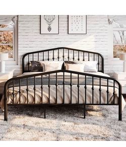 SHA CERLIN King Size Metal Platform Bed Frame with Victorian Style Wrought Iron-Art Headboard/Footboard, No Box Spring Required, Black  194 150$