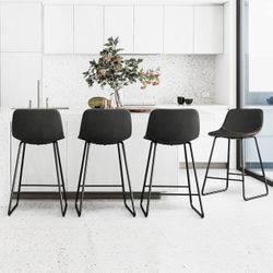 Indoor/Outdoor Black Industrial Faux Leather Bar Stools Set of 4
