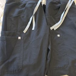 Lot of 2- Figs Black Cargo Pocket Drawstring Waist Scrub Pants Women's Size Small Both All Medical Uniform Pants, Soft Luxury Line