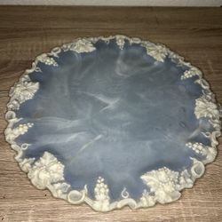 Blue - Incolay Plate Raised Grape Vine Icing Edge Genuine Incolay Stone USA 11”W
