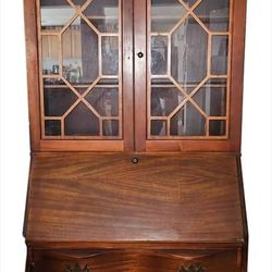 Vintage 1940s Mahogany Governor Winthrop Secretary Desk & Hutch