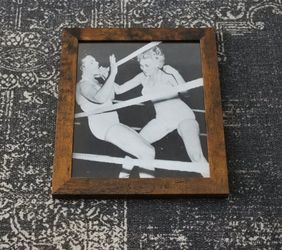 Framed Vintage Women's Pro Wrestling Photo Print - Rustic Frame (8x10)
