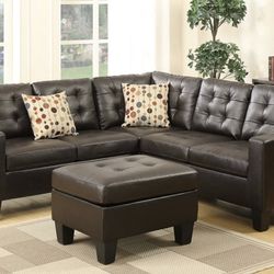 New Brown Sectional Sofa Couch With Ottoman CLEARANCE