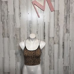 No Boundaries Leopard Print Ribbed Crop Cami  Crisscross Back Stretchy Tank Top