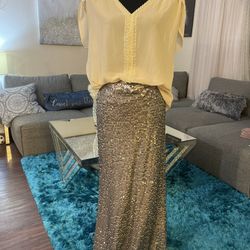 Venus Long Skirt Sequin Pewter Size 4