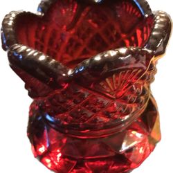 Vintage Westmoreland Glass Ruby Red Fan & File Patter Toothpick Holder