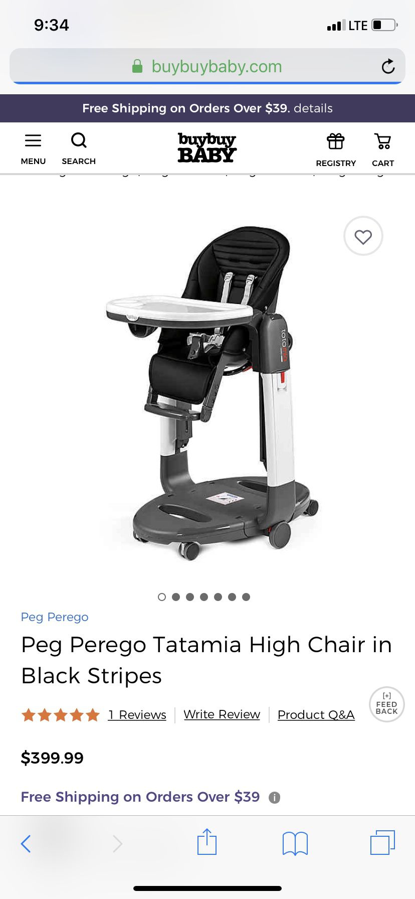 Peg Perego tatamia high chair mocha leather used