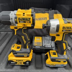 DEWALT 20V XR Brushless Combo – Drill + Impact + 2 Batteries + Charger + Bag 