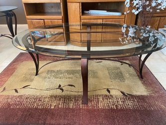 Oval Glass Top Coffee Table and End Table with Metal Base
