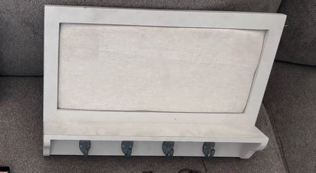 White Wood Wall Shelf with Hooks