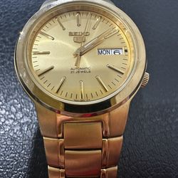 Seiko Gold-Tone Automatic Watch with Day-Date