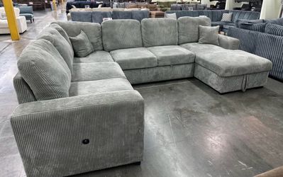 New Large Gray sleeper Corduroy U-Shaped Sectional Sofa