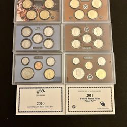 Coins – Brilliant Uncirculated 2010S and 2011 S proof sets in original mint packaging – total 28 coins