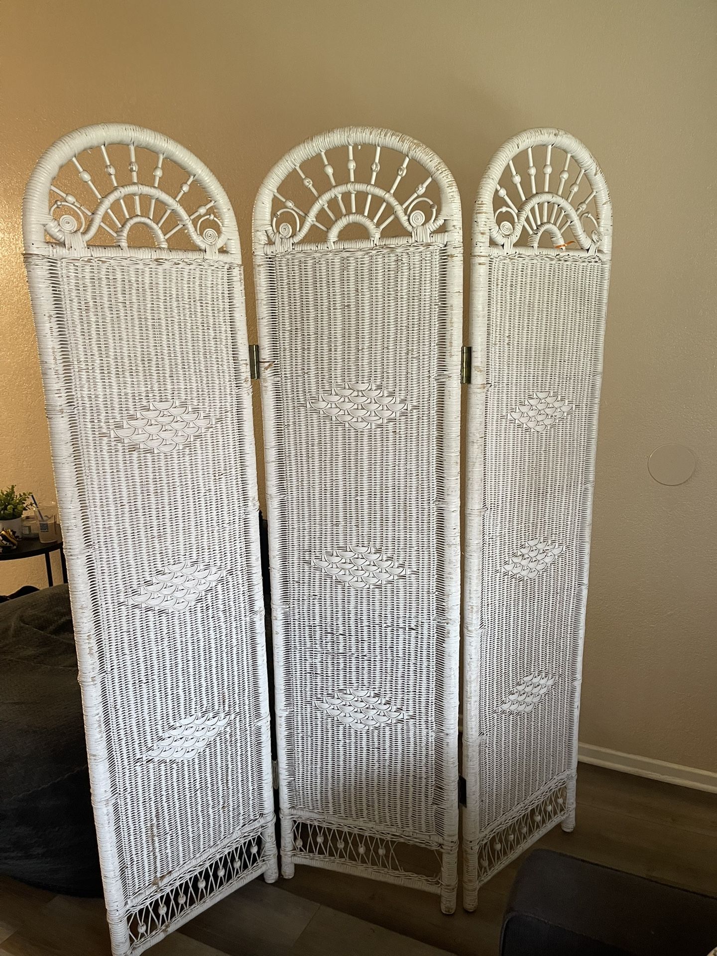 Rattan White Wicker Panel Room Divider