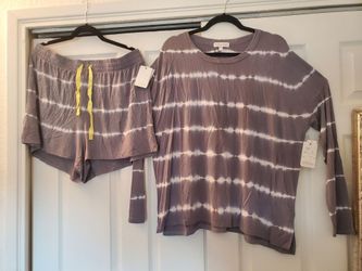 P.J. Salvage Top and Shorts. Charcoal tie die. Size 2X