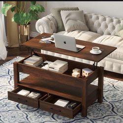Lift Top Coffee Table 47.2"with Storage Drawers and Hidden Compartment, Espresso