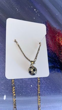 Black & Gold Soccer Ball Pendant Necklace