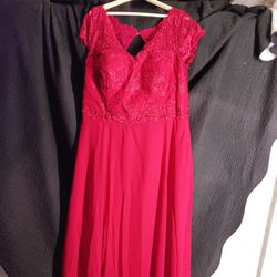 True Red Corset Back floral Overlay Size 20 Dress