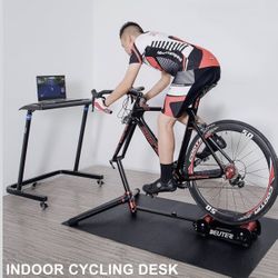 Adjustable Bike Trainer Desk 33.5–47” Rolling Laptop Stand w/ Lock Wheels Non-Slip Top