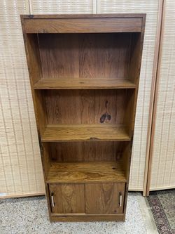 4 Ft 10” H Small Bookcase Open shelves with sliding doors 2 Ft W