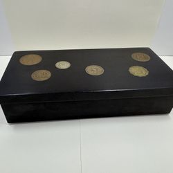 Unique and Beautiful COUROC of MONTEREY Inlaid Antique Coin Bakelite Box - Bedside Box -Vintage 1960s.