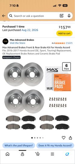 Max Advanced Brakes Front & Rear Brake Kit 2016-17 Honda Accord