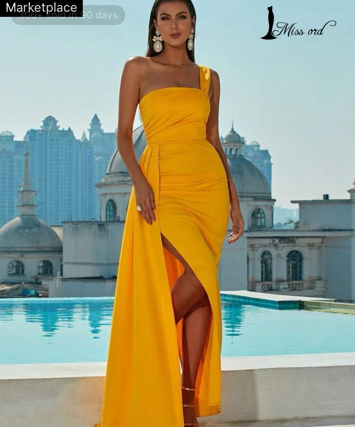 Yellow Floor Length Evening Gown