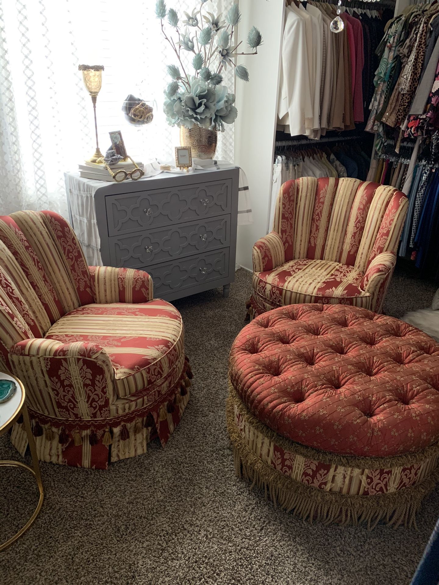 2 Chairs both swivel with 1 Ottoman