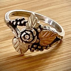 12K Gold & 925 Sterling Silver Vintage Rose Flower Ring Size 9