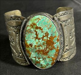 Vintage Navajo Sterling Silver Turquoise Cuff Bracelet