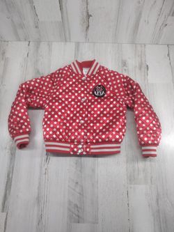Disney Minnie Mouse Satin Polka Dot Varsity Jacket Girls Size 4 T