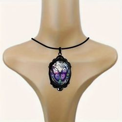 Brand New Adorable Butterfly Oval Pendant Necklace