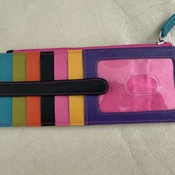 Colorful Striped Wallet with ID Window, lather